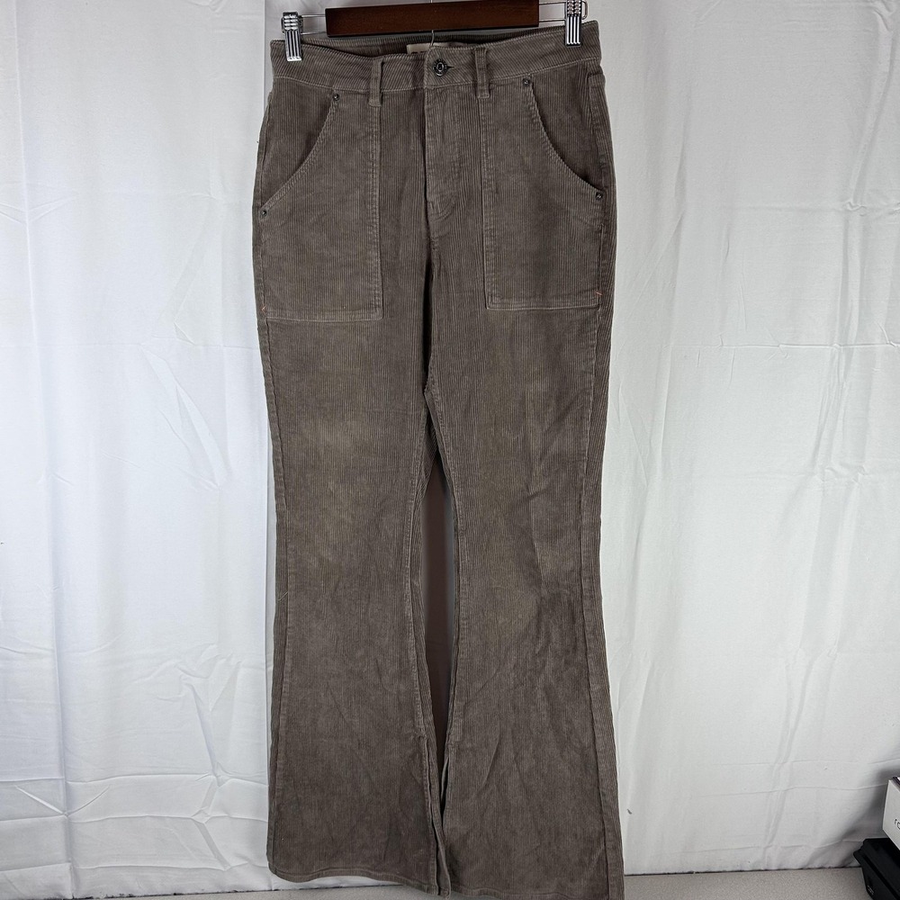 The Normal Brand Pants Womens 28 Taupe Corduroy Flare Split Hem Utility Pockets